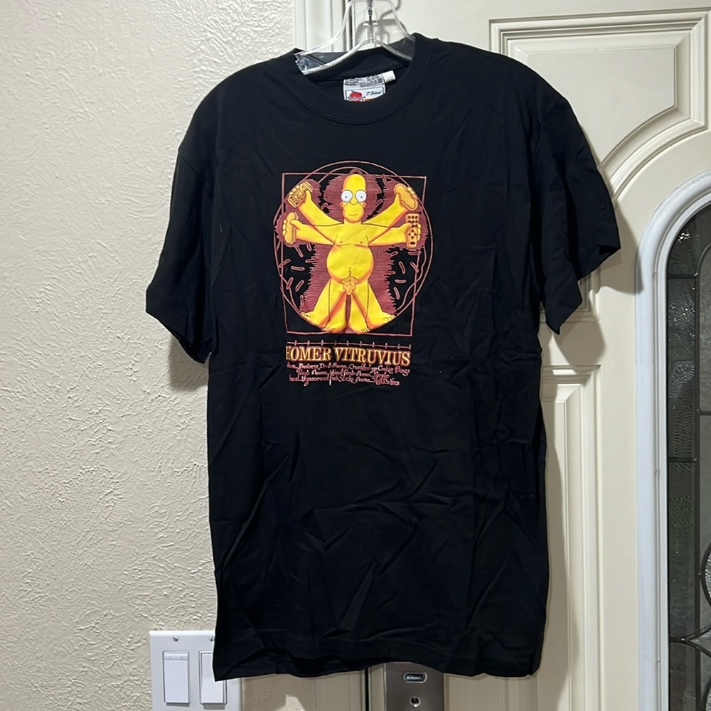Pre-Owned: The Simpsons Black T-Shirt of Homer Vitruvius Size Medium